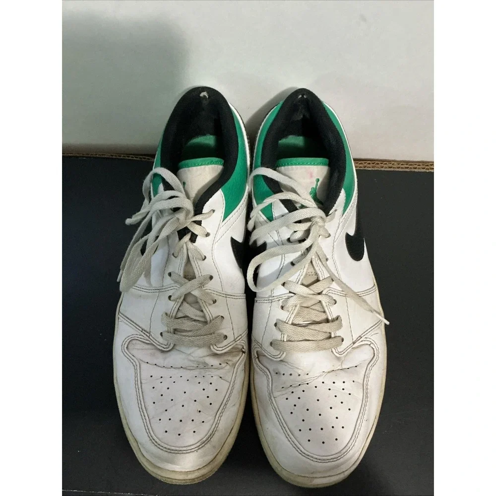 Air Jordan 1 Low Mens White Green Sneakers 553558-129 Size 10.5